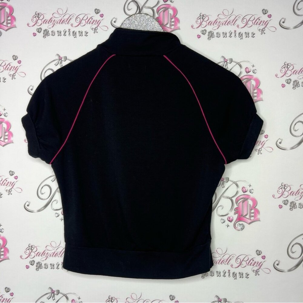 725 originals sweater tshirt zip up black pink y2k striped trim work out yoga - Picture 4 of 7